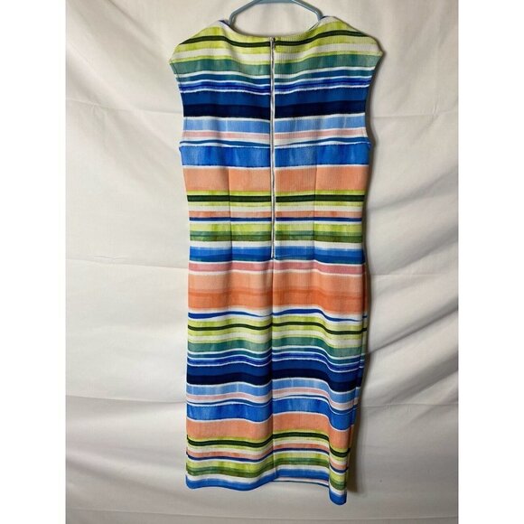 BEIGE BY ECI WOMENS SIZE LARGE 14 TANK DRESS KEYHOLE MIDI STRIPE DESIGN - Picture 3 of 3